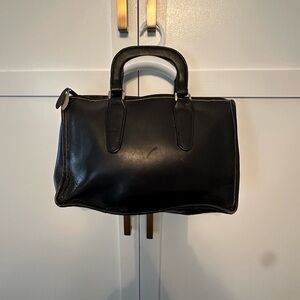 Vintage Classic Black Leather Top Handle Bag